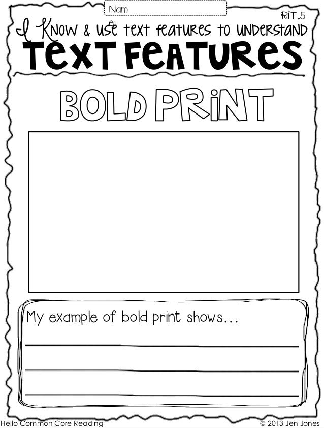 Text Features Worksheet Pdf