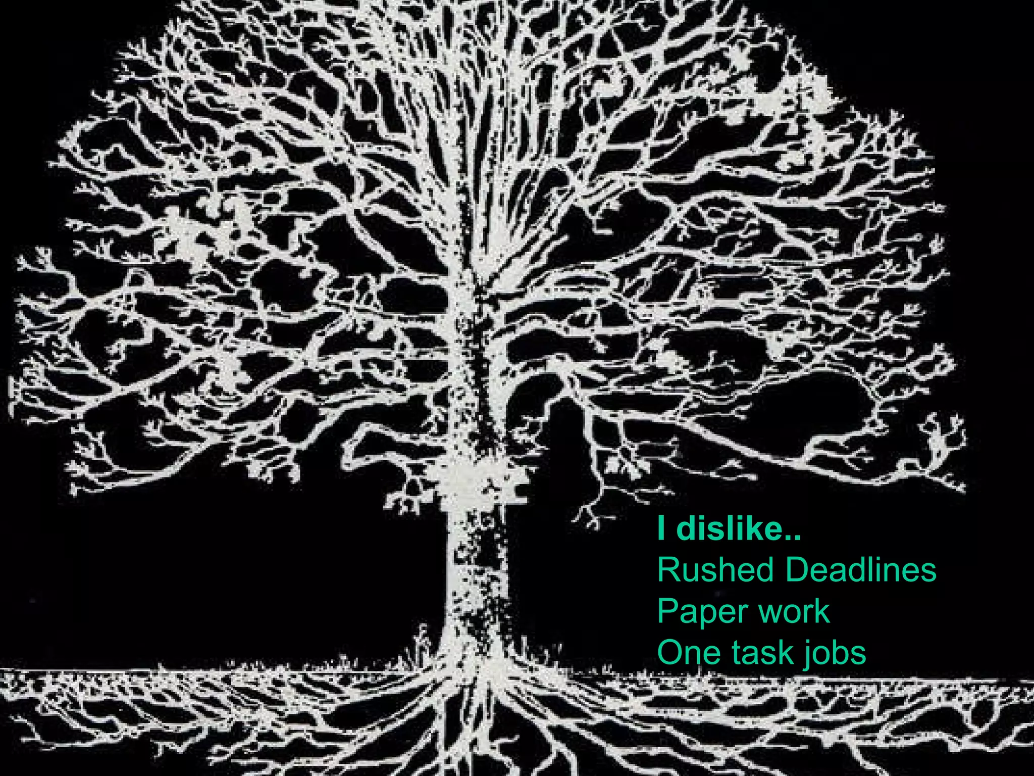 I dislike.. Rushed Deadlines Paper work One task jobs 