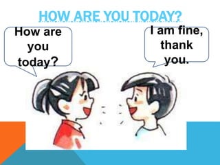 HOW ARE YOU TODAY?
How are
you
today?
I am fine,
thank
you.
 