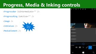 http://windows.Microsoft.com
Progress, Media & Inking controls
<ProgressBar IsIntermediate="" />
<ProgressRing IsActive="" />
<Image />
<InkCanvas />
<MediaElement />
 