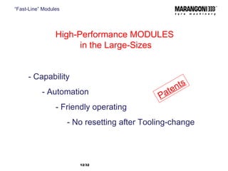 High-Performance MODULES in the Large-Sizes - Capability - Automation - Friendly operating - No resetting after Tooling-change Patents “ Fast-Line” Modules /32  