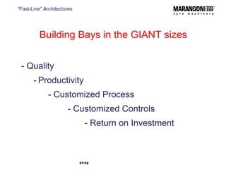 - Quality -   Productivity - Customized Process - Customized Controls  - Return on Investment Building Bays in the GIANT sizes “ Fast-Line” Architectures /32  