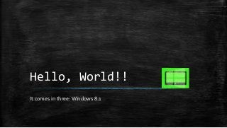 Hello, World!!
It comes in three: Windows 8.1

 