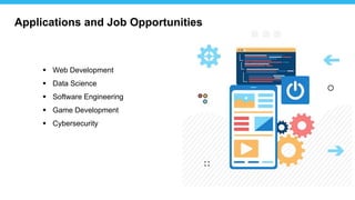 28
 Web Development
 Data Science
 Software Engineering
 Game Development
 Cybersecurity
Applications and Job Opportunities
 