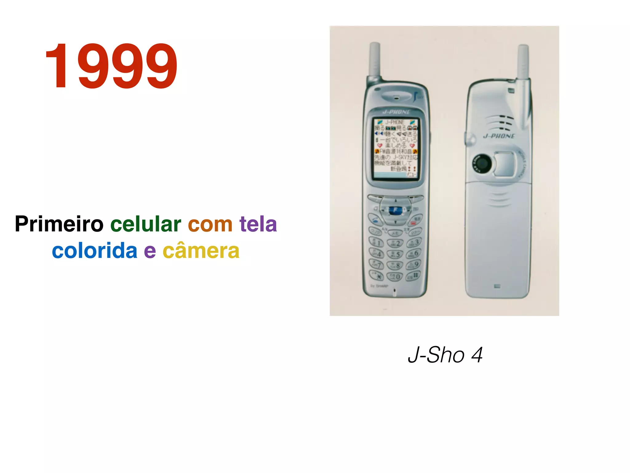 1999
J-Sho 4
Primeiro celular com tela
colorida e câmera
 