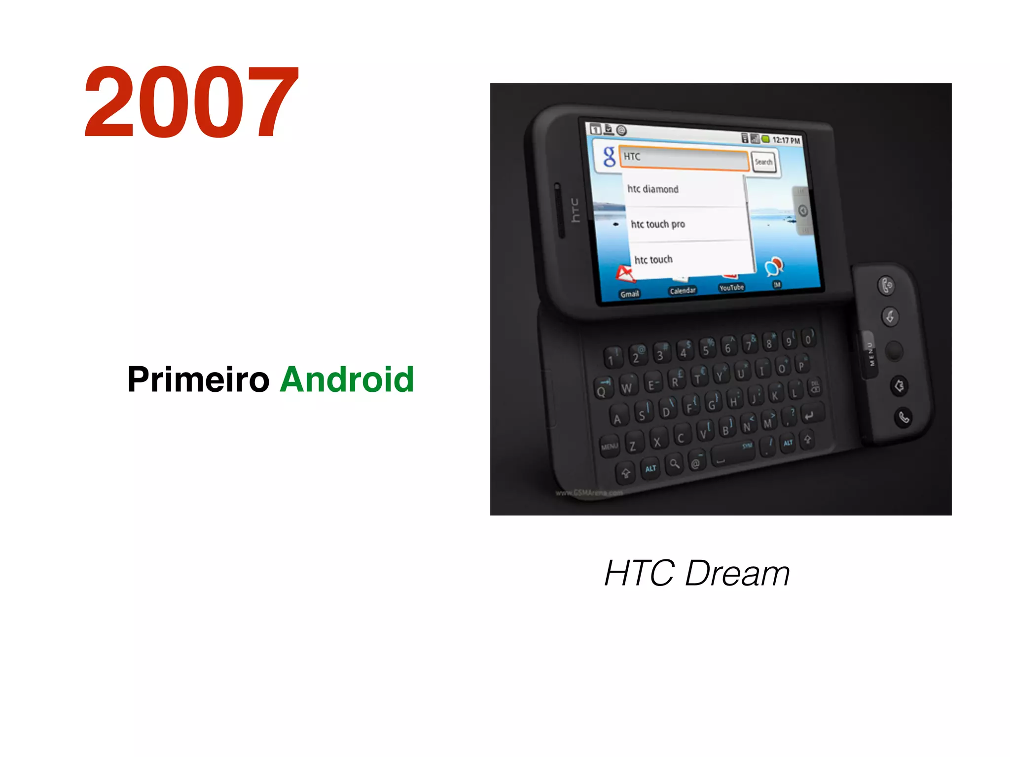 2007
HTC Dream
Primeiro Android
 