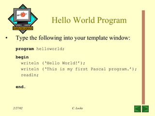 Hello world pascal tutorial | PPT