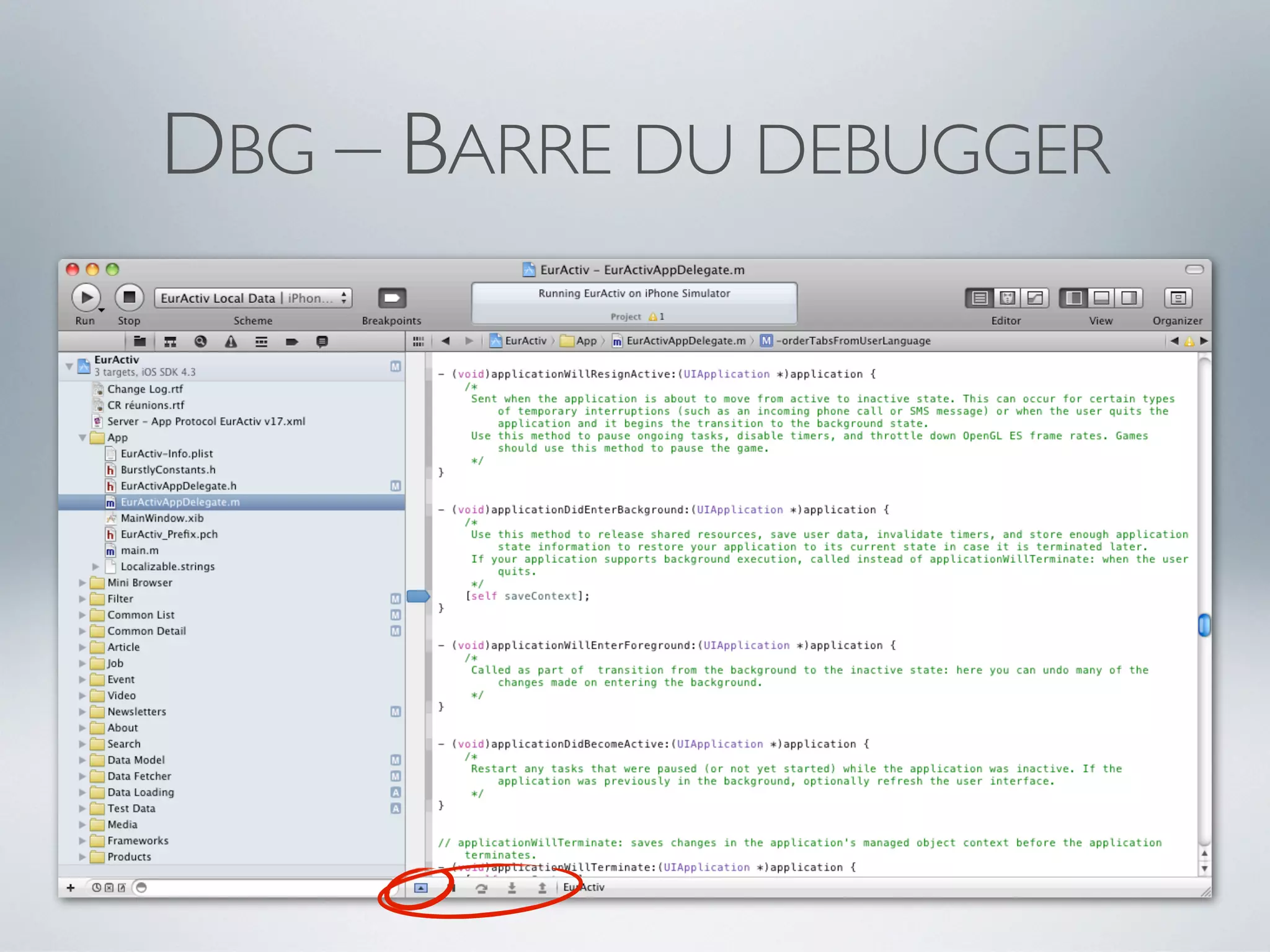 DBG – BARRE DU DEBUGGER
 
