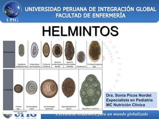 Excelencia Académica para un mundo globalizado
HELMINTOS
Dra. Sonia Picos Nordet
Especialista en Pediatría
MC Nutrición Clínica
 