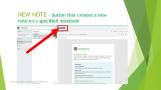 NEW NOTE –button that creates a new note on a specified notebook 
read my story: http://simplyamazingva.wordpress.com 40 
 