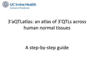 3′aQTLatlas: an atlas of 3′QTLs across
human normal tissues
A step-by-step guide
 