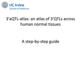 3′aQTL-atlas: an atlas of 3′QTLs across
human normal tissues
A step-by-step guide
 