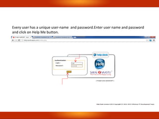 Every user has a unique user-name and password.Enter user name and password
and click on Help Me button.
 