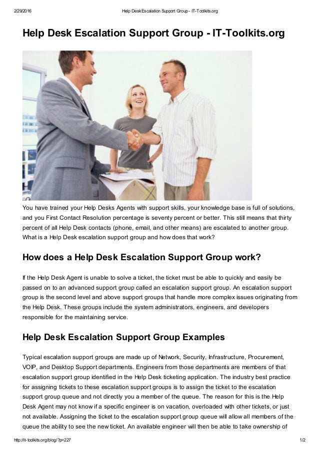 Help Desk Escalation Support Group It Toolkits