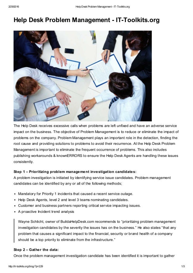 Help desk problem management ittoolkits
