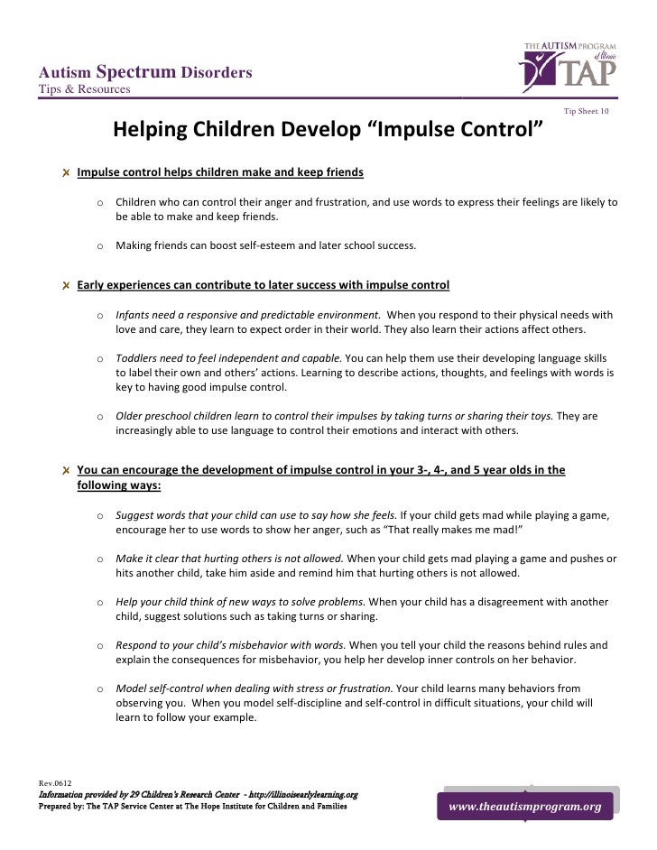 Helping Children Develop “Impulse Control”