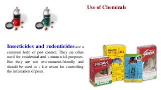 Use of Chemicals
Insecticides and rodenticides are a
common form of pest control. They are often
used for residential and ...
