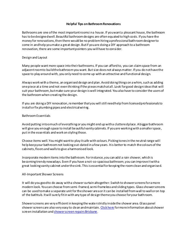 Helpful Tips on Bathroom Renovations