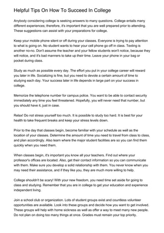 Helpful Tips On How To Succeed In College | PDF