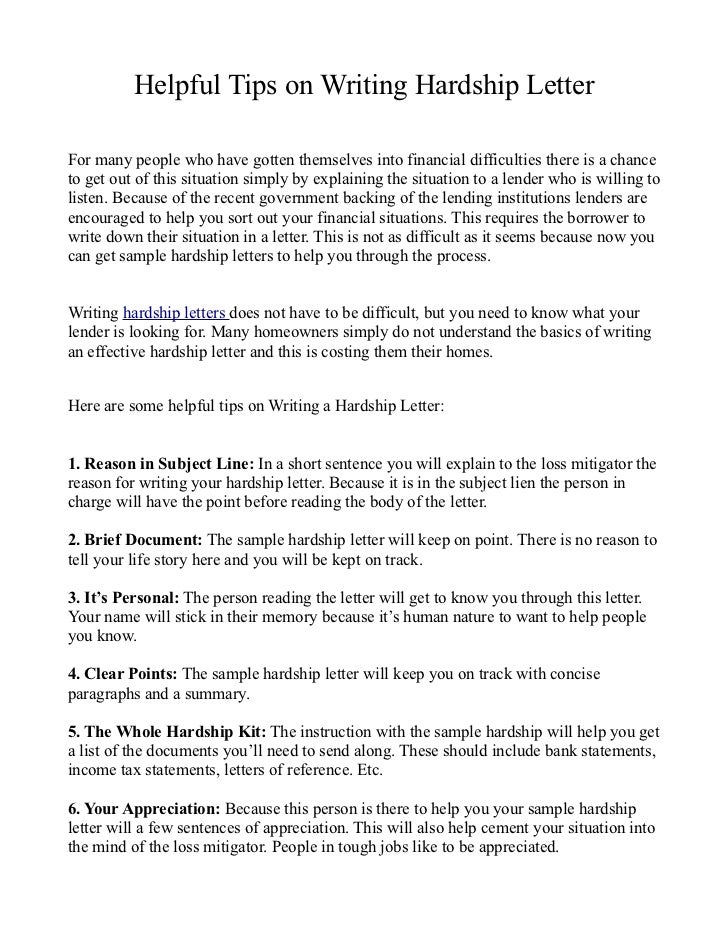 helpful tips on writing hardship letter example of a hardship letter