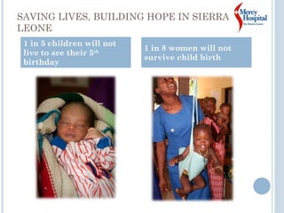 SAVING LIVES, BUILDING HOPE IN SIERRA LEONE   1 in 8 women will not survive child birth 1 in 5 children will not live to see their 5 th  birthday 