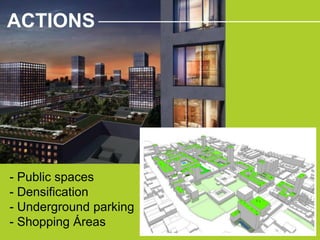 ACTIONS
- Public spaces
- Densification
- Underground parking
- Shopping Áreas
 