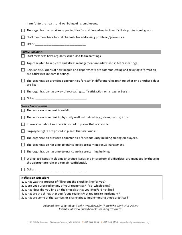 Helping The Helpers Workhop Handout Organizational Self-Care Assessme…