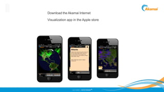 ©2013 AKAMAI | FASTER FORWARD
TM
Result:
2-100X
compression
Result:
2-100X
compression
Result:
2-100X
compression
Download the Akamai Internet
Visualization app in the Apple store
 