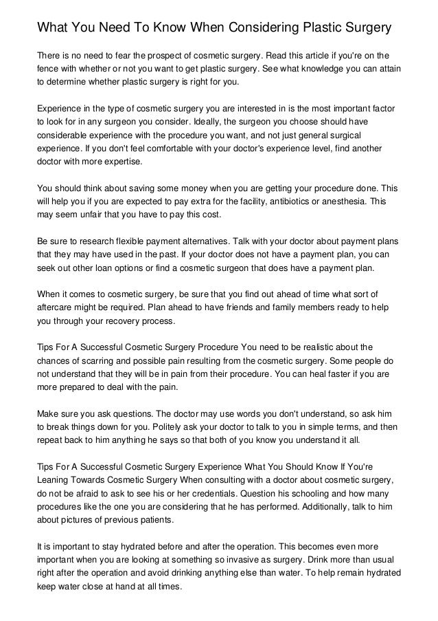 What You Need To Know When Considering Plastic Surgery