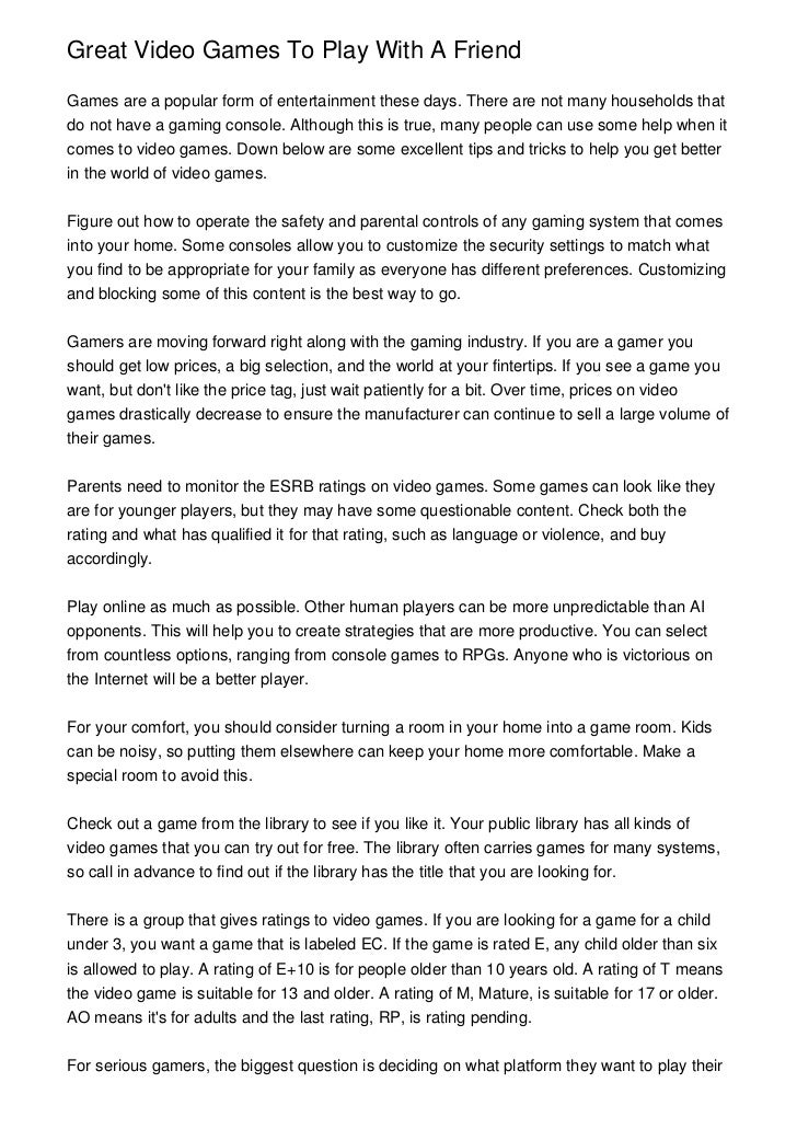 Great Video Games To Play With A Friend