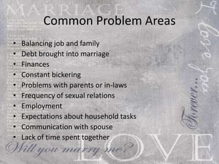 Start Smart Session One Expectations for the Marriage Career/Education Family, Friends, and Leisure   But don’t begin until you count the cost. For who would begin construction of a building without first calculating the cost to see if there is enough money to finish it? Otherwise, you might complete only the foundation before running out of money, and then everyone would laugh at you. [Luke 14:28-29 (NLT)] 