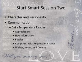 Activity: Love Letters My bride, my very own, you have stolen my heart! With one glance from your eyes and the glow of your necklace, you have stolen my heart. Your love is sweeter than wine; the smell of your perfume is more fragrant than spices. Your lips are a honeycomb; milk and honey flow from your tongue.  Your dress has the aroma of cedar trees from Lebanon. My bride, my very own, you are a garden, a fountain closed off to all others. [Song of Solomon 4:9-12 (NIV)] Think about what love means to you. Then write a love letter to your beloved, answering the questions: Why do I want to marry you? What makes you special? What are my hopes and dreams for our future together? Be Creative. Borrow lines from some of your favorite love songs and poems. 