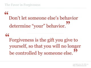 The Favor in Forgiveness



“Don’t let someone else’s behavior
                               “
   determine “your” behavi...