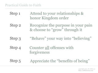 Practical Guide to Faith

   Step 1       Attend to your relationships &
                honor Kingdom order
   Step 2    ...