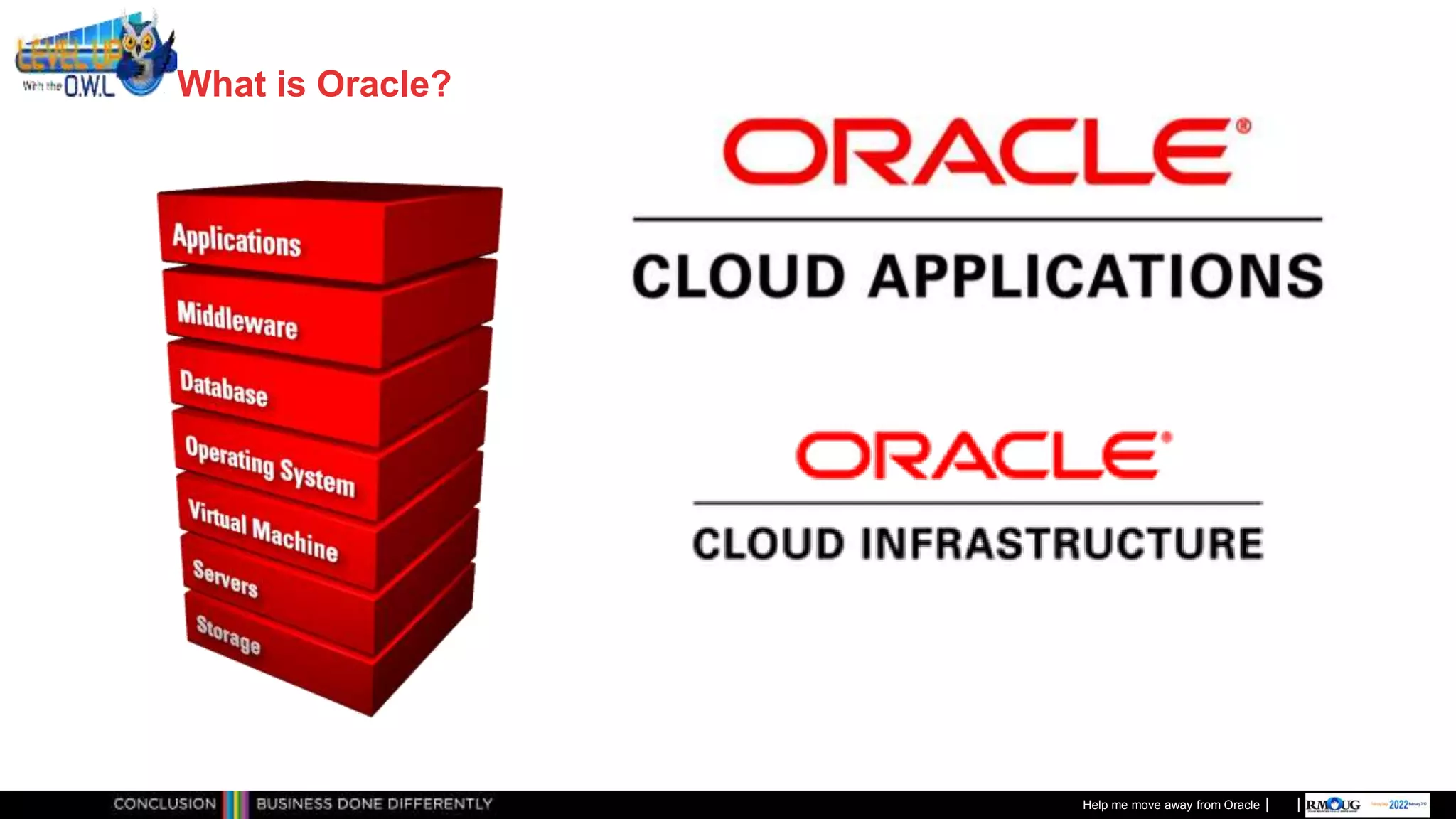 Classificatie: Public
Publiek
What is Oracle?
Help me move away from Oracle
 