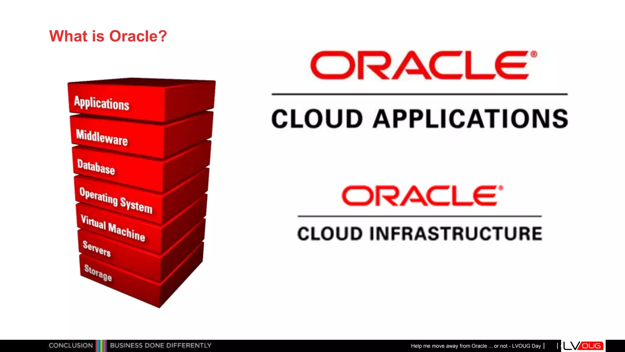 Classificatie: Public
Publiek
What is Oracle?
Help me move away from Oracle ... or not - LVOUG Day
 