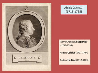 Alexis CLAIRAUT
(1713-1765)
Pierre Charles Le Monnier
(1715-1799)
Anders Celsius (1701-1744)
Anders Hellant (1717-1789)
 