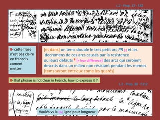 L.2 - Prop. 15 - f.82
8- cette frase
n’est pas claire
en francois
coment
mettre
[et dans] un tems double le tres petit arc PR [;] et les
decremens de ces arcs causés par la resistence
ou leurs défauts 8 [= leur différence] des arcs qui seroient
descrits dans un milieu non résistant pendant les memes
[tems seront entr’eux come les quarés]
L.2 - Prop. 30 - f.112
Voulés vs la [là] ligne pour longueur
8- that phrase is not clear in French, how to express it ?
 