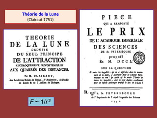 Théorie de la Lune
(Clairaut 1751)
F ~ 1/r2
 