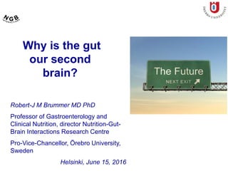 Why is the gut
our second
brain?
Robert-J M Brummer MD PhD
Professor of Gastroenterology and
Clinical Nutrition, director Nutrition-Gut-
Brain Interactions Research Centre
Pro-Vice-Chancellor, Örebro University,
Sweden
Helsinki, June 15, 2016
 