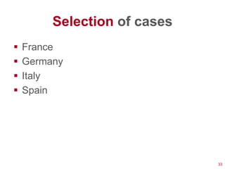 Selection of cases
   France
   Germany
   Italy
   Spain




                              33
 