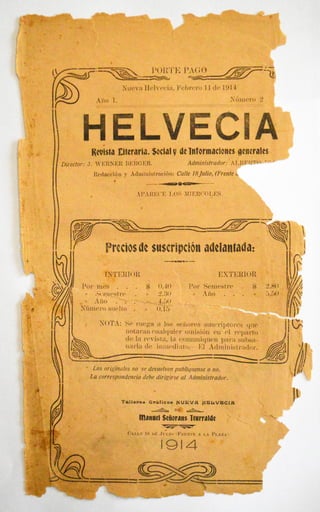 Helvecia edicion numero 2  11 feb.1914-