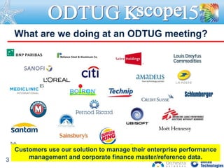 What are we doing at an ODTUG meeting?
3
Customers use our solution to manage their enterprise performance
management and corporate finance master/reference data.
 