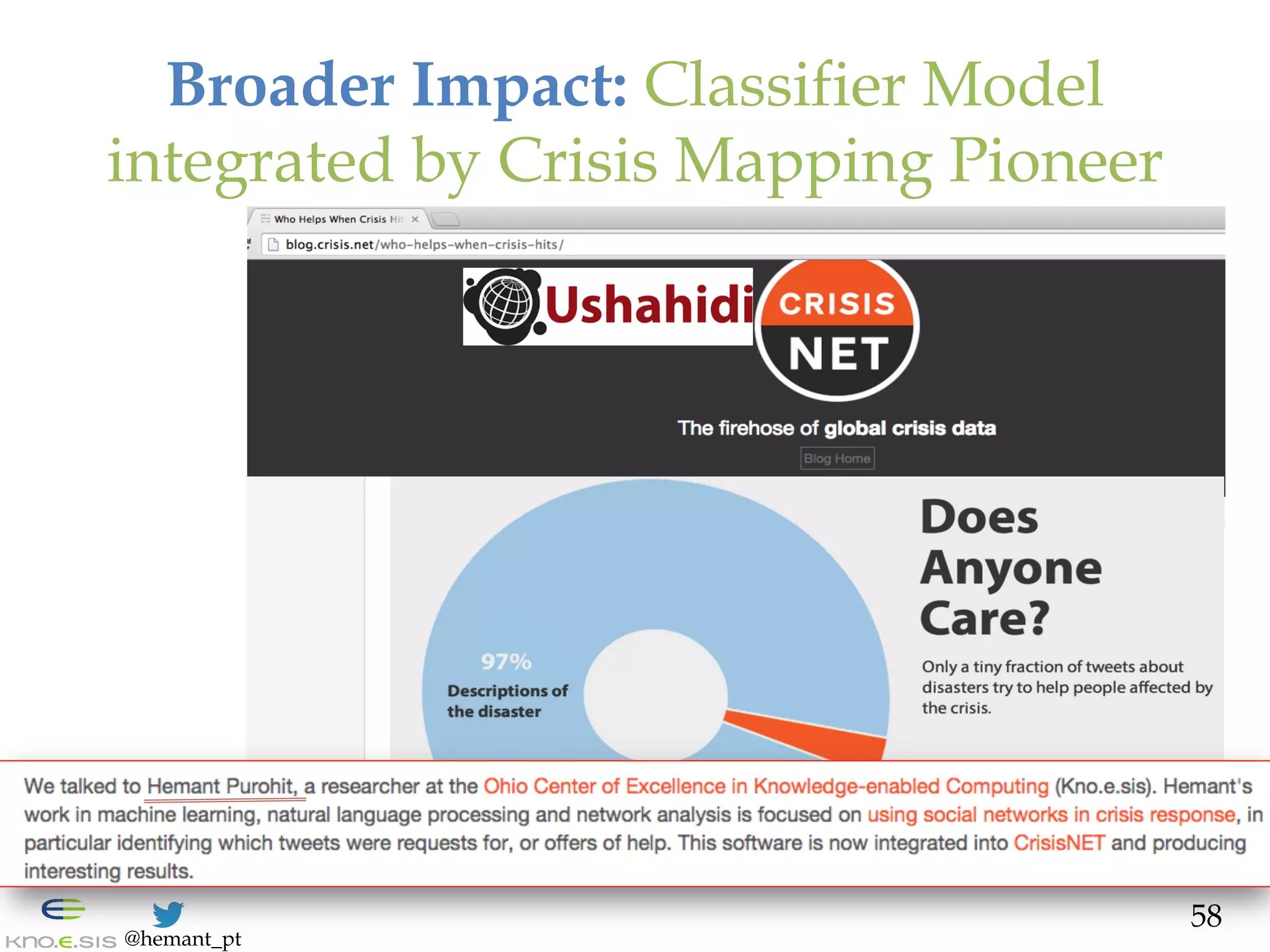 @hemant_pt
Broader Impact: Classifier Model
integrated by Crisis Mapping Pioneer
58
 
