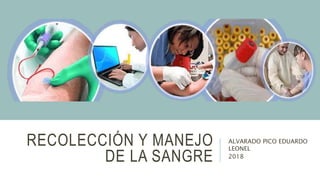 RECOLECCIÓN Y MANEJO
DE LA SANGRE
ALVARADO PICO EDUARDO
LEONEL
2018
 