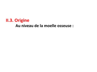 II.3. Origine
Au niveau de la moelle osseuse :
 