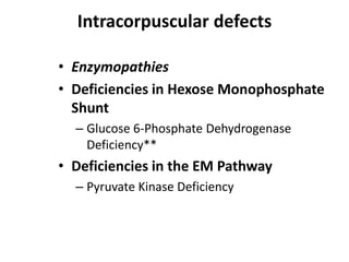 Intracorpuscular Defect Hemolytic anemia, Hereditary spherocytosis and G6PD deficiency | PPTX