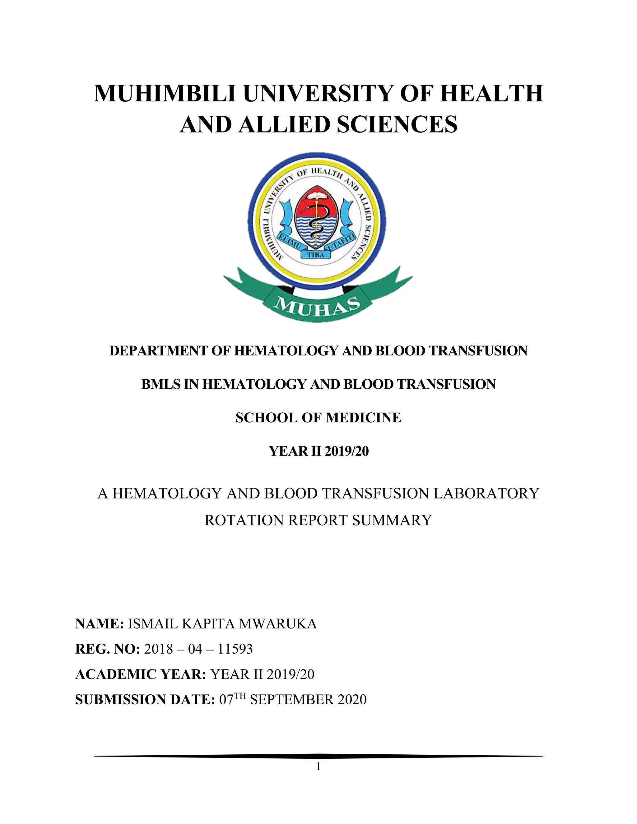 Hematology & Blood Transfusion lab. rotation report summary PDF