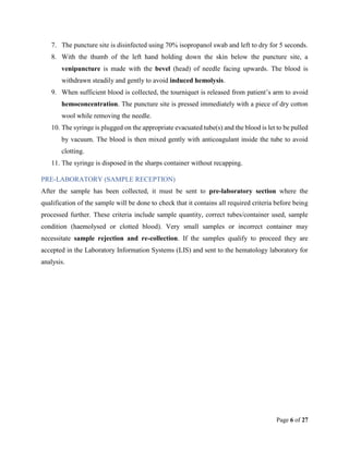 Hematology & Blood Transfusion lab. rotation report summary | PDF
