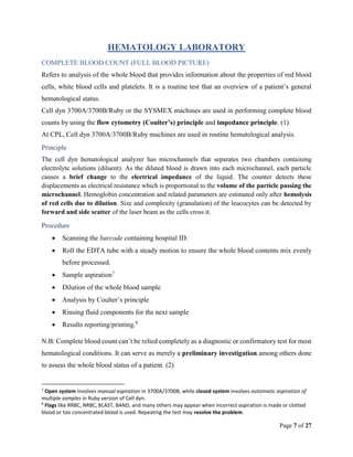 Hematology & Blood Transfusion lab. rotation report summary | PDF